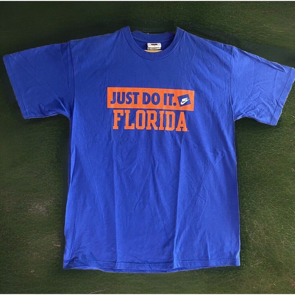Vtg 90s Nike Florida Gators T Shirt Men L Blue Just Do‎ It Double Sided UF Swamp